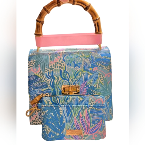 Lilly Pulitzer Handbags - Lilly Pulitzer Limited Bamboo Holiday In the Sun Botanical Green Bag & Wallet